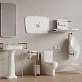Modern Bathroom Interior Featuring White Toilet Sink Mirror And Gold Handrails