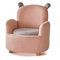 Pink Kids Chair With Ear Shaped Design And Gray Cushion Rounded Wooden Legs