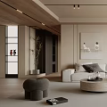 Modern Minimalist Living Room Interior With Cozy Sofa And Round Coffee Table