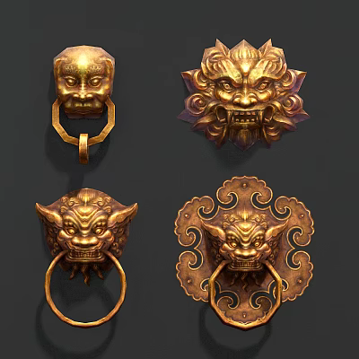 Chinese style door ring door handle 3d model