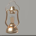 Vintage Brass Kerosene Lamp Style Decorative Ornament Set With Metal Frame And Bulb