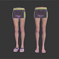 Casual Black Green Sports Shorts With Yellow Trim And Blue Slippers