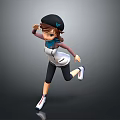 Young Girl Wearing Black Cap Running With White Vest Blue Scarf Black Pants White Shoes