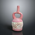 Pink Decorative Sculpture Carving With Loop Handles And Intricate Base Patterns