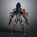 Mechanical Creature Character Sci Fi Design Black Blue Orange Accents Glowing Eyes Multiple Limbs 3d model