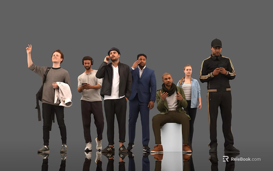 Diverse Group of People With Various Actions Using Smartphones and Different Postures 3d model 