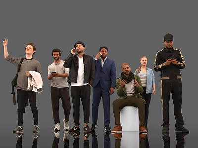 Diverse Group of People With Various Actions Using Smartphones and Different Postures 3d model