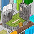 Modern Commercial Street With Tall Buildings And Colorful Urban Structures