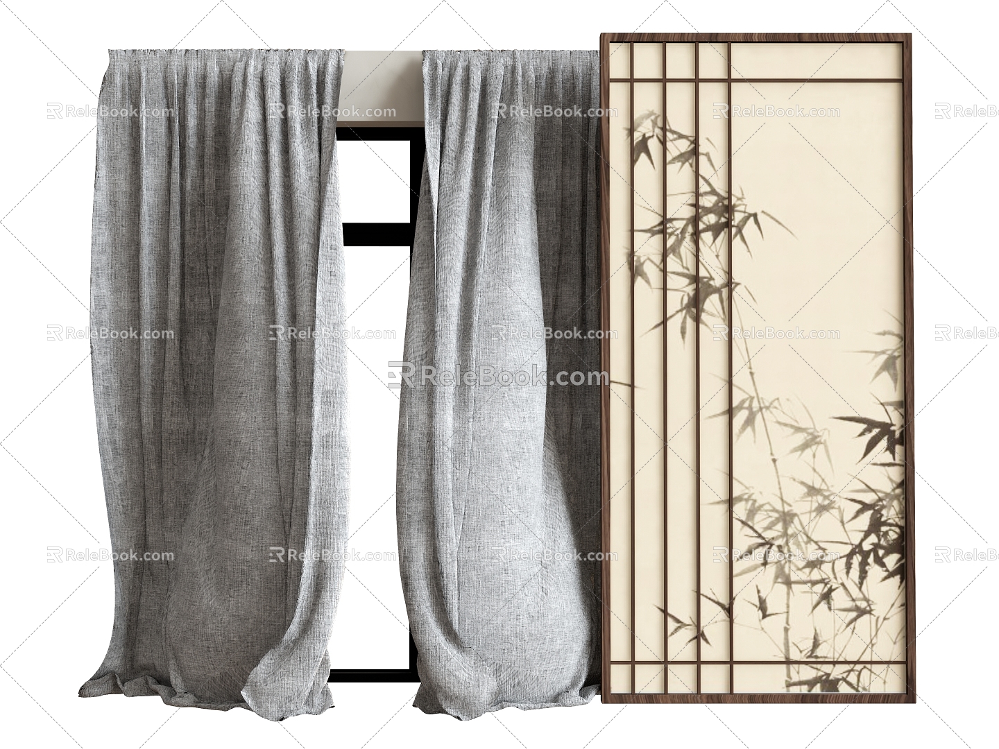 Curtain Curtain Screen Rice Paper Screen 3d model