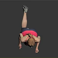 Woman in Red Tank Top Running with Dark Leggings on Gray Background