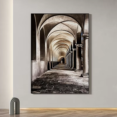 Vintage Corridor Wall Art With Arched Ceilings Columns And Stone Floor 3d model