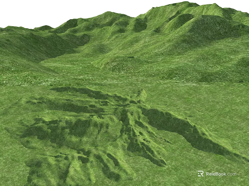Natural Garden Landscape With Rolling Hills And Lush Green Grass 3d model 