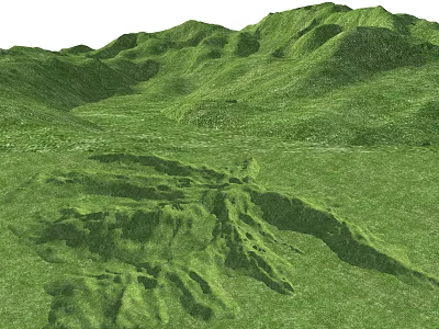 Natural Garden Landscape With Rolling Hills And Lush Green Grass 3d model
