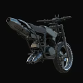 Dark Colored Vintage Motorcycle With Black Seat And Thick Off Road Tires Metallic Body Design