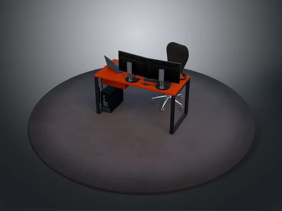 Modern Office Desk Setup With Dual Monitors Laptop PC Tower And Chair 3d model