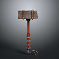 Rustic Iron Hammer With Leather Straps Red White Striped Wooden Handle And Rope