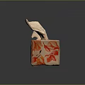 Decorative Tissue Box With Red And Orange Leaf Pattern And Pulled Out Tissue 3d model