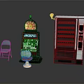 Classic Casino Room Setup With Jackpot Slot Machine Vending Machine Chair And Stool