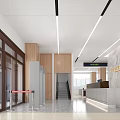 Modern Service Hall Interior With Marble Reception Desk Wooden Walls Glass Doors And Signage