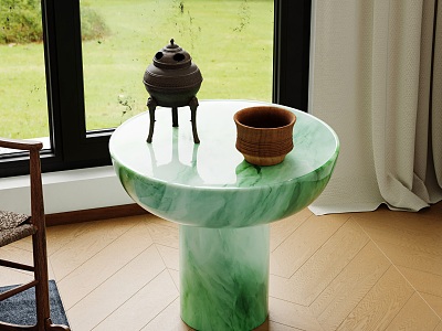 New Chinese Round Side Table Stone Side Table Three-legged Incense burner Aromatherapy burner Vintage Tea Cup model