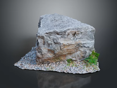 Natural Stone with Rough Texture Display with Pebbles Base and Small Green Plants 3d model