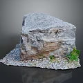 Natural Stone with Rough Texture Display with Pebbles Base and Small Green Plants 3d model