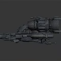 Sci-Fi Character Operating Battle Spaceship With Twin Engines And Intricate Cannon Structure