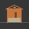 Wooden Pavilion Model Structure with Orange Roof Supporting Columns and Light Colored Base