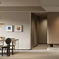 Modern Minimalist Living Dining Room With Wooden Cabinets Sofa Pendant Light And Rug