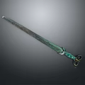 Ancient Bronze Sword With Long Blade Rusty Surface And Decorative Hilt Rings