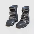 Stylish Black Leather Boots With Decorative Metal Studs And Strappy Design Details