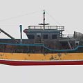 Rusty Ship Featuring Black Yellow Red Hull Deck Crane And Superstructure