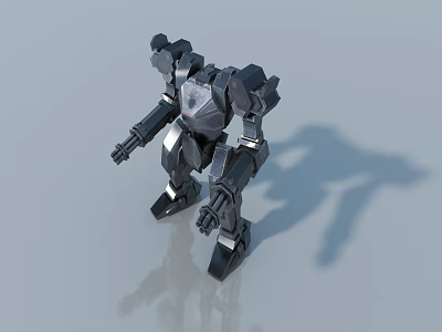 Black Metallic Robot Model In Standing Pose With Light Gray Background And Shadow 3d model