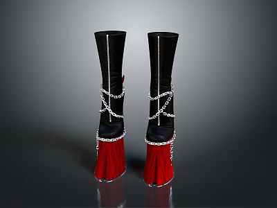 Stylish Black Red Boots With Chain And Tassel Details For Daily Use 3d model