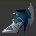 Futuristic Blue And Silver Shoes With Sculptural Heel And Pointed Toe Design