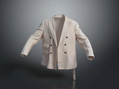 Beige Double Breasted Blazer With Pockets Belt And Gray Background Display Design 3d model