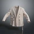 Beige Double Breasted Blazer With Pockets Belt And Gray Background Display Design 3d model