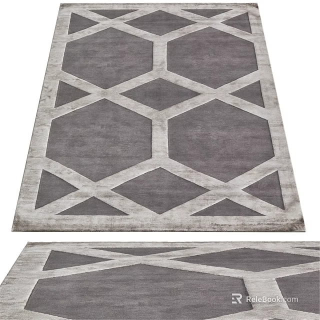 Modern Gray And White Square Rug With Geometric Pattern Design For Living Room 3d model 