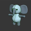 Blue Elephant Stuffed Toy With Stitched Details And Large Ears Standing Pose