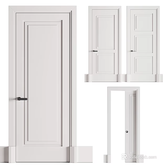 White Modern Swing Door With Simple Panel Design And Black Handle 3d model