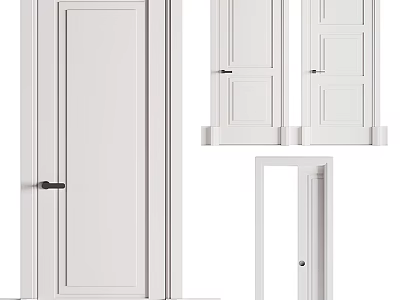 White Modern Swing Door With Simple Panel Design And Black Handle 3d model