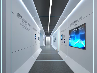 Modern Office Corridor With Sleek Design Wall Displays Digital Screens And LED Lighting 3d model