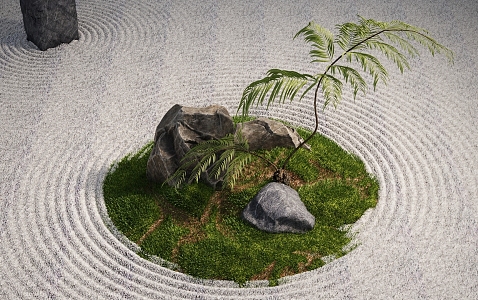 Outdoor courtyard moss landscape 3d model