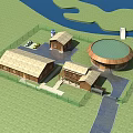 Modern Residential Complex With Dome Building Fenced Area Water Body Road And Parking