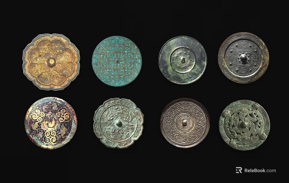 Ancient Decorative Mirrors With Various Intricate Patterns And Historical Designs 3d model