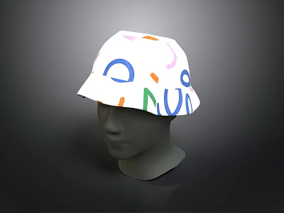 White Bucket Hat Featuring Colorful Abstract Curved Patterns For Stylish Look 3d model