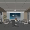 Modern Spacious Conference Room Interior With Large Screen Long Table And Comfortable Chairs 3d model