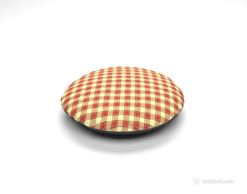 Red Yellow Plaid Pattern Round Cushion For Home Living Comfort 3d model 