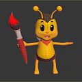 Cute Cartoon Bee Character Holding Red Paintbrush with Yellow Black Body and Red Bowtie