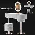 Elegant Modern Dressing Table Design With Round Mirror And White Stool 3d model